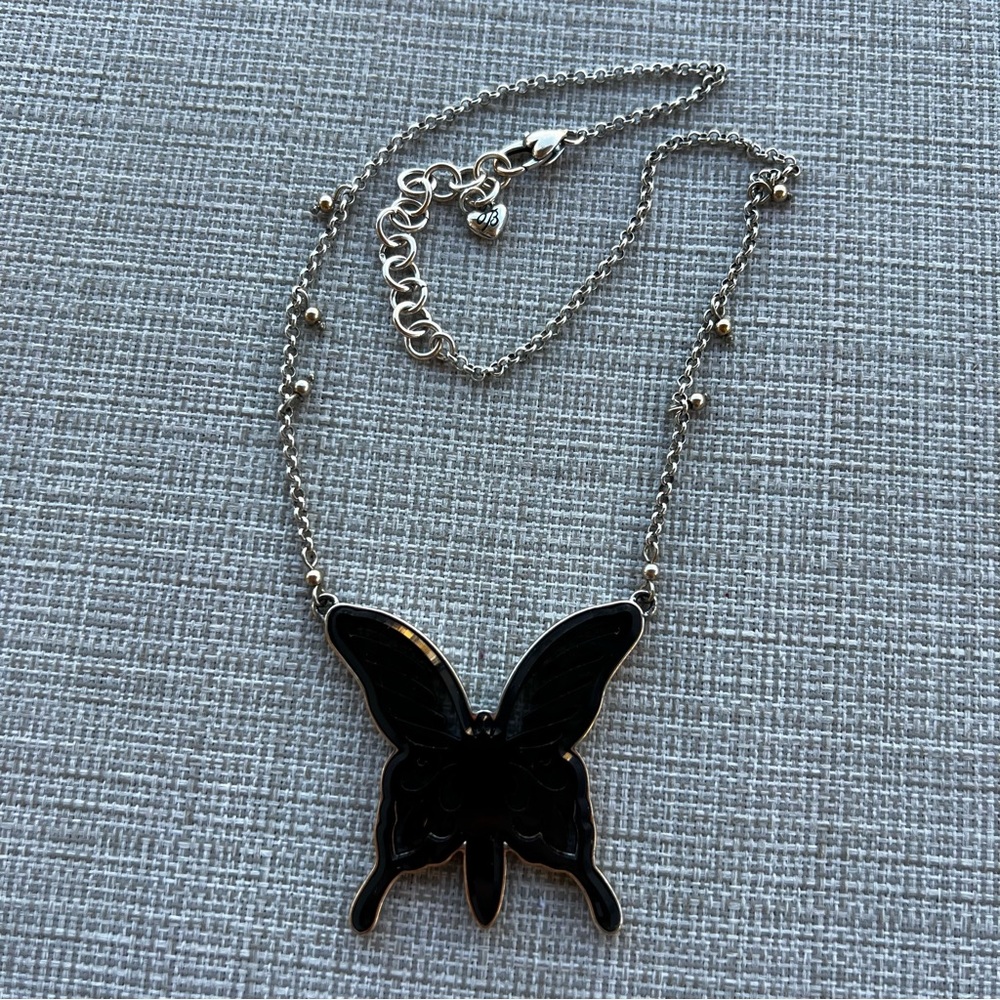 Brighton Swallowtail Butterfly Necklace reversible black  silver 18"